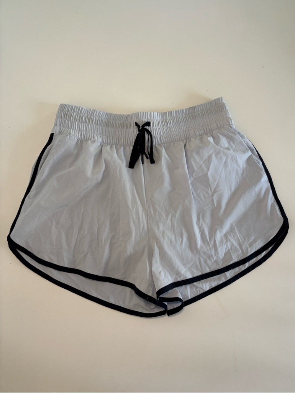 Athleta High Rise 3” Weekender Running Short Light Blue Small Cinch Waist Stripe
